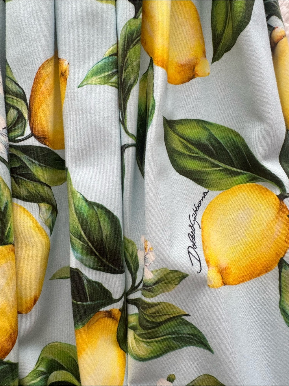 Dolce & Gabbana Girls Lemon Print Dress in Light Blue, Green and Yellow - Picture 7 of 11